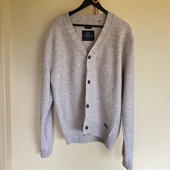 Buffalo David Bitton Sweater Mens Tan Cardigan Waffle Knit Fleece Lined Sz Large - Picture 1 of 7